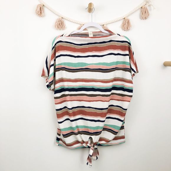 Lazy Sunday Tops - LAZY SUNDAYS Colorful Striped Tie Front Top